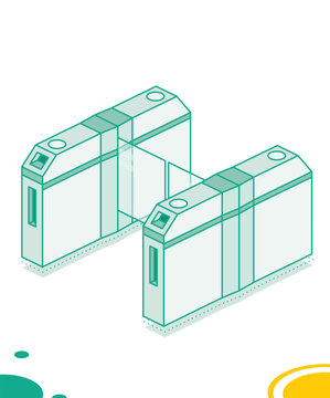 recommend clip art: Isometric turnstile. Subway station or airport security element. Entrance gates. Access control equipment. Outline design element.