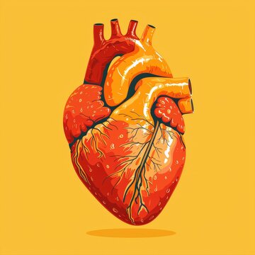 Flat Design, Human Anatomy, Heart Illustration, Vector Style.