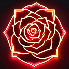 Vibrant Red Neon Rose Icon: Illuminating Floral Elegance(Generative AI)