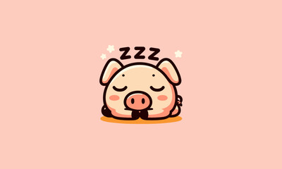 pig sleep vector illustration mascot design - obrazy, fototapety, plakaty