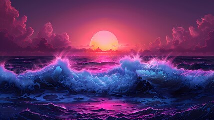 Coral sand sunrise abstract decorative painting illustration background - obrazy, fototapety, plakaty