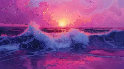 Keuken foto achterwand Coral sand sunrise abstract decorative painting illustration background © jinzhen