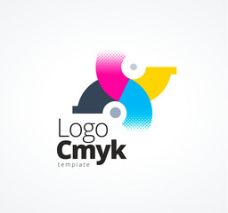 Logo CMYK Print. Abstract People Work. Polygraphy theme. Template design vector. White background.