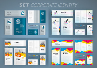 Fototapeta na wymiar Set Corporate Identity template cover flyer, tri-fold, banner, roll up banner, business card