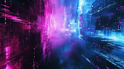 Abstract vibrant colors neon background, glowing lines and waves texture, sci-fi techno backdrop, metaverse, AI generated image