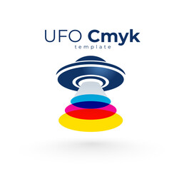 Logo UFO. CMYK printing theme. Template design vector. White background