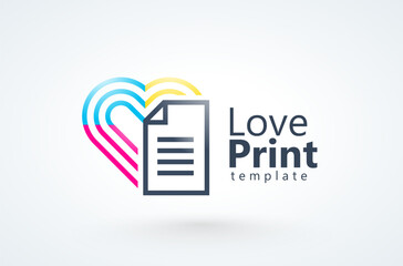 Logo Heart Lines style. Love CMYK Print theme. Template design vector. White background