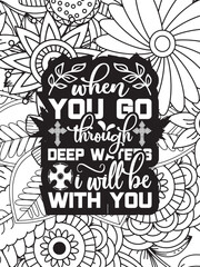 Christian Jesus Quotes Flower Coloring Page Beautiful black and white illustration for adult coloring books