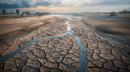 Barren Wasteland: A Symbol of Water Scarcity - obrazy, fototapety, plakaty