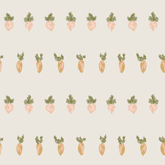 Mini carrot and turnip farm capturing the spirit of Easter and spring with brown,green,pastel peach,cream. Great for home decor, fabric, wallpaper, gift-wrap, stationery, and packaging design projects