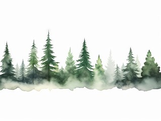 Obraz premium Watercolor Tree Line: Cedar of Lebanon on White in Dark Green and Light Gray Style Generative AI