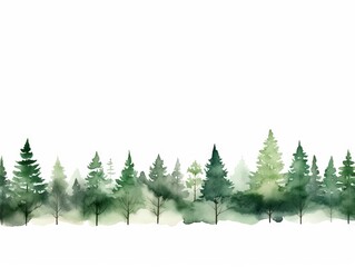 Obraz premium Watercolor Tree Line: Chestnut Series on White in Dark Green and Light Gray Style Generative AI