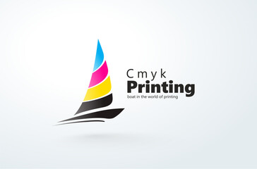 Logo Сmyk Printing Polygraphy theme. Abstract Sailboat silhouette. Template design vector. White background.