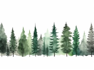 Obraz premium Giant Sequoia Tree Line Watercolor in Dark Green and Light Gray Christmas Punk Style Generative AI