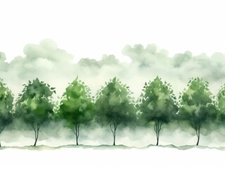 Watercolor Tree Line: Horse Chestnut in Dark Green and Light Gray Christmas Punk Style on White Generative AI - obrazy, fototapety, plakaty
