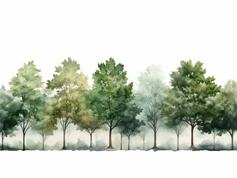 Watercolor Tree Line: Kentucky Coffee Tree on White in Dark Green and Light Gray Style Generative AI
