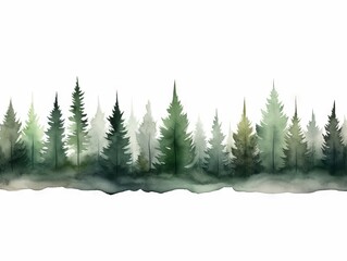 Obraz premium Watercolor Pine Tree Landscape in Christmas Punk Style on White Background Generative AI