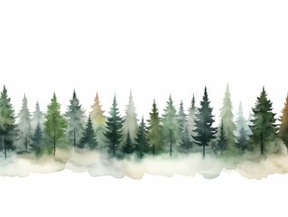 Obraz premium Watercolor Tree Line: Pine Whitebark on White Background in Dark Green and Light Gray Style Generative AI