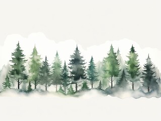 Watercolor Tree Line: Pine Whitebark on White Background in Dark Green and Light Gray Style Generative AI