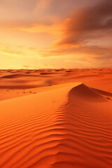 Fototapeta na wymiar Rolling orange sand dunes stretch under a fiery sunset sky in this vast, dry desert landscape.