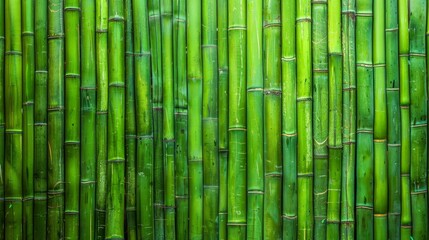 Detailed view of a tall and sustainable bamboo wall in the backdrop, showcasing the vibrant green hues and natural texture, background, wallpaper - obrazy, fototapety, plakaty