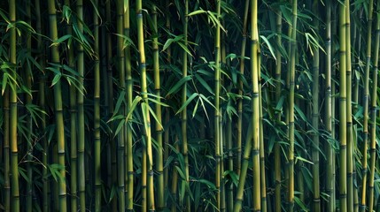 A bamboo wall covered in an abundance of vibrant green leaves, background, wallpaper