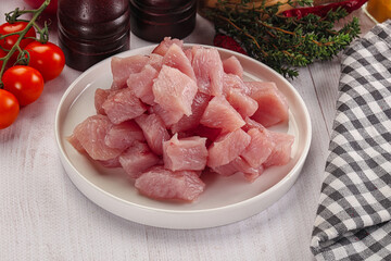 Diced raw turkey fillet cubes