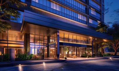 Fototapeta na wymiar A luxury hotel building at night