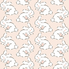 Blushing bunnies running capturing the spirit of Easter and spring with dark brown,off white,cream. Great for home decor, fabric, wallpaper, gift-wrap, stationery, and packaging design projects.