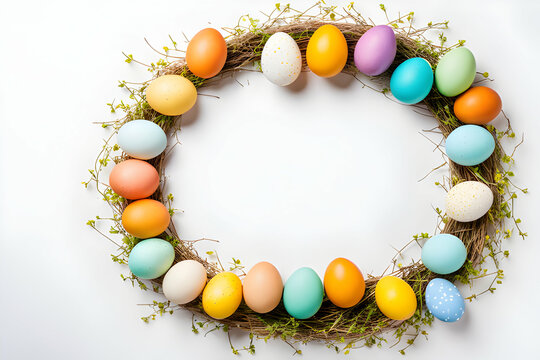 Colorful Egg Frame, White Background And Copy Space Area