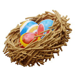 3D Easter Eggs on Bird Nest Illustration