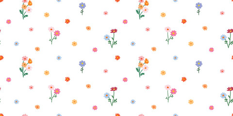 Seamless Pattern of Hand Drawn Flower Design on White Background
