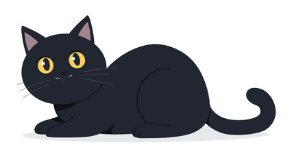 Cartoon black cat Flat vector isolated on white background