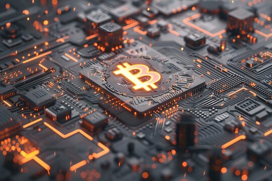 Bitcoin: The Impact of Hardware Technology. Concept Cryptocurrency, Blockchain, Investment, Emerging Tech, Financial Innovation