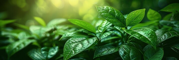 Detailed view of a green plant with vibrant leaves - obrazy, fototapety, plakaty
