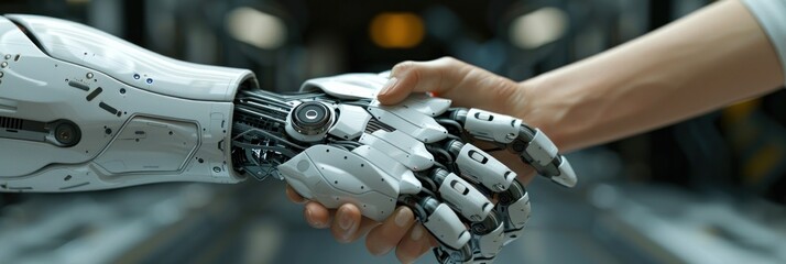 A person holding a robotic hand inside a room