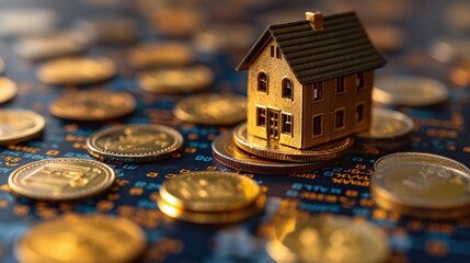 toy house with gold coins, real estate and house market investing concept, profit and ROI, Generative Ai - 769377845