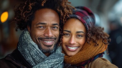 A man and a woman posing happily, smiling for the camera