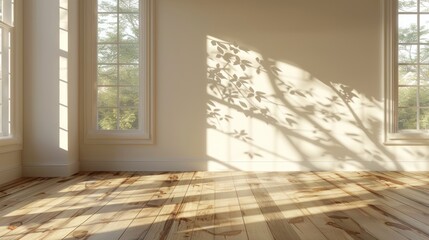 A room with three windows and wooden floor