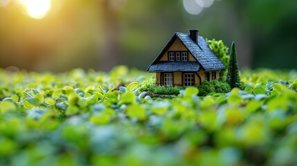 cozy beautiful little model house in green garden, dream house, Generative Ai - 769378818