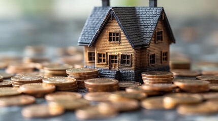 toy house with gold coins, real estate and house market investing concept, profit and ROI, Generative Ai - 769379005