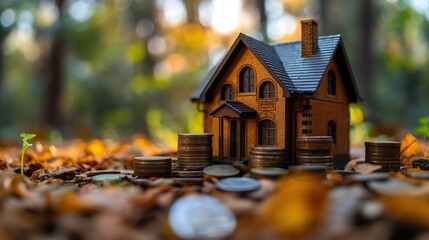 toy house with gold coins, real estate and house market investing concept, profit and ROI, Generative Ai - 769379073
