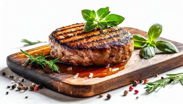 Grilled Meat Patty on White Background Isolated Image