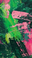 Abstract painting with bold brush strokes in vibrant green and pink colors, background, wallpaper