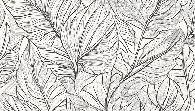 Abstract floral line art vector background. Leaf wallpaper of tropical leaves, leaf branch, plants in hand drawn pattern.
