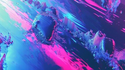 Vibrant abstract background with digital glitch and distortion effect in blue, mint, and pink - cyberpunk inspired futuristic design for webpunk, 80s 90s rave aesthetic, techno neon art
