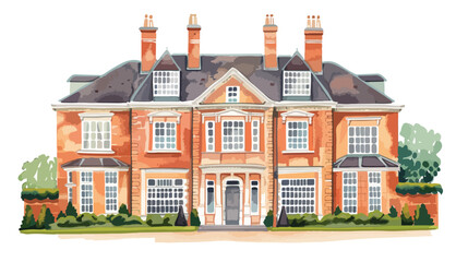 Fototapeta na wymiar Classic British Town House watercolor Flat vector 