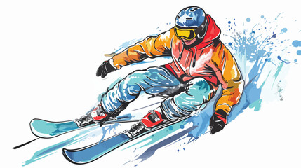 Colored hand sketch snowboarder Vector illustration.