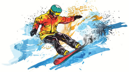Fototapeta na wymiar Colored hand sketch snowboarder Vector illustration.