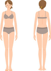 裸の若い女性・下着あり（全身・正面・後ろ姿）